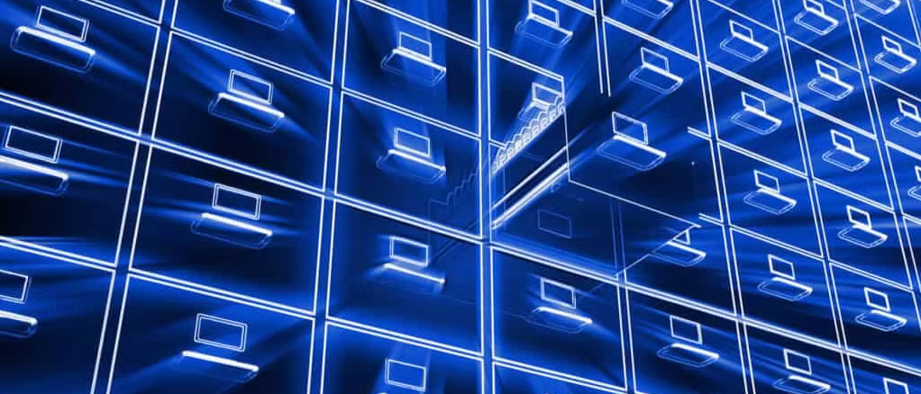 A wall of filing cabinets 